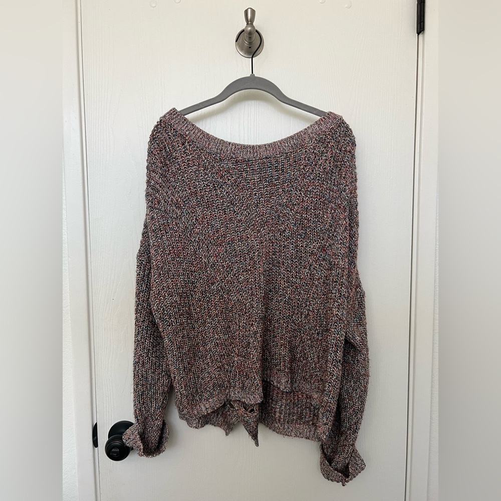Express Multicolor Knit Crew Neck Sweater - Open Back
